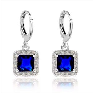 New Elegant 925 Silver Drop Blue Sapphire Earrings